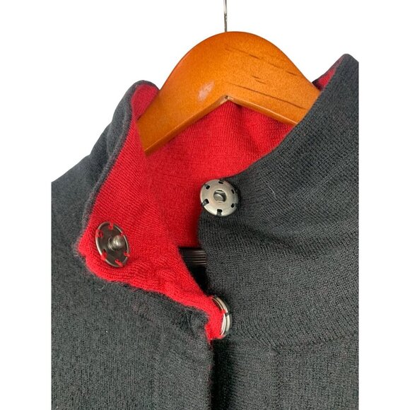 Chicos 100% Wool Black & Red Long Coat With Pockets Size 3 - Picture 3 of 4